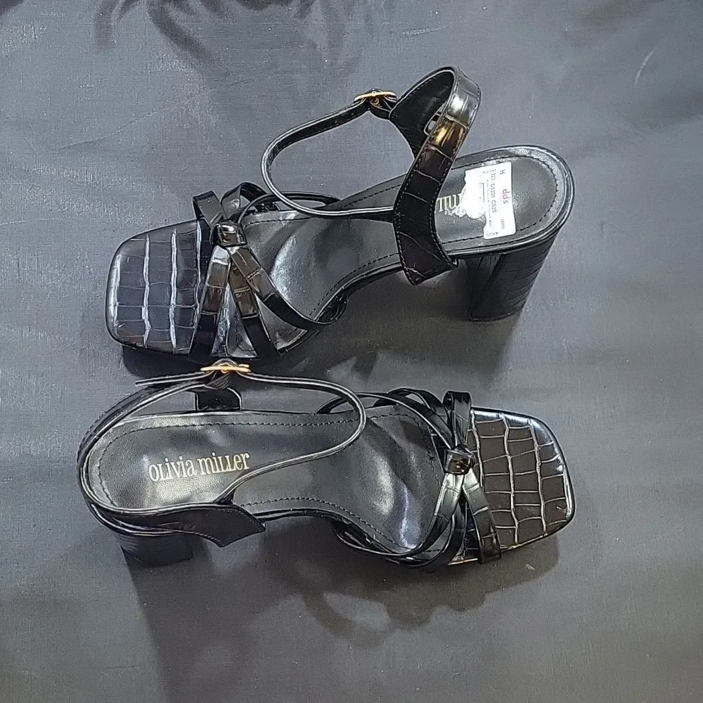 BRAND NEW OLIVIA MILLER HIGH BLOCK HEEL OPEN TOE ADJUSTABLE BUCKLE SANDAL